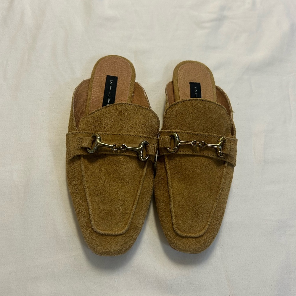 Steve Madden Brown Suede Mules with Gold Accent